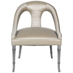 Faux Bamboo Spoon Back Newly Silk Upholstered Slipper Chair