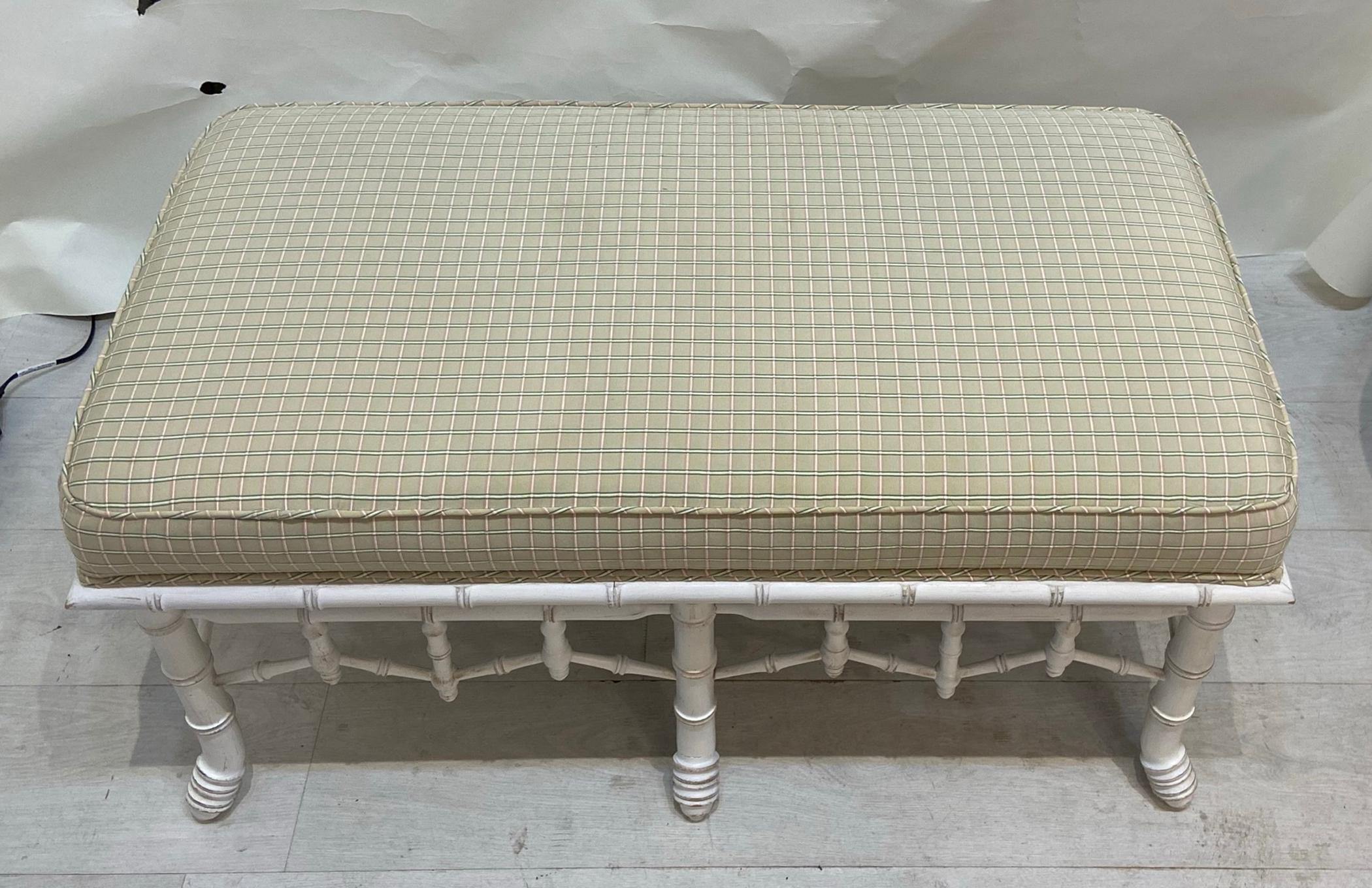 Large square bench or pouf could probably even be modified into a cocktail or coffee table. Original fabric in used condition. Quality construction built to last.