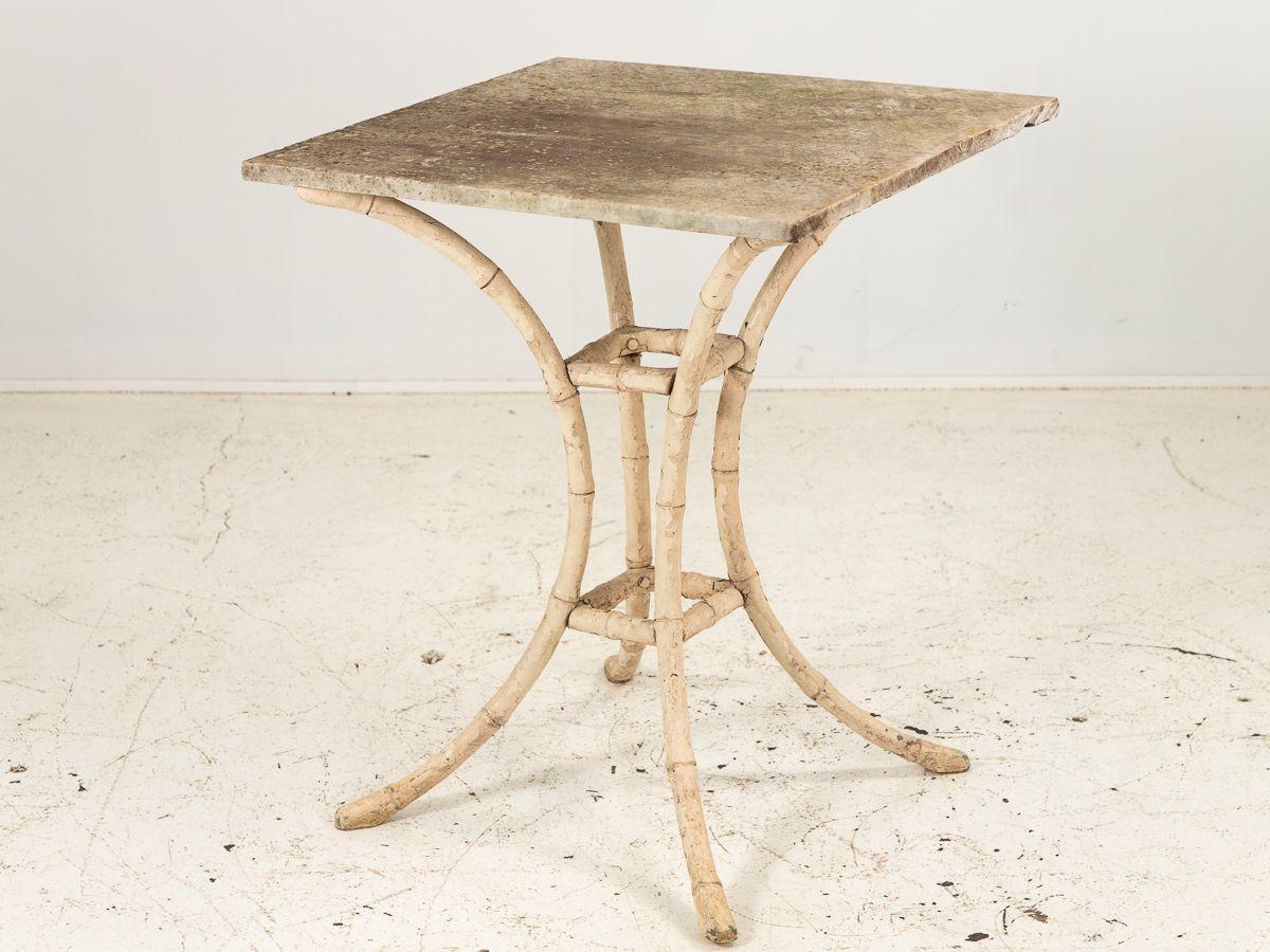 Faux Bamboo Square Marble Top Side Table, Mid-20th Century 2