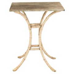 Faux Bamboo Square Marble Top Side Table, Mid-20th Century
