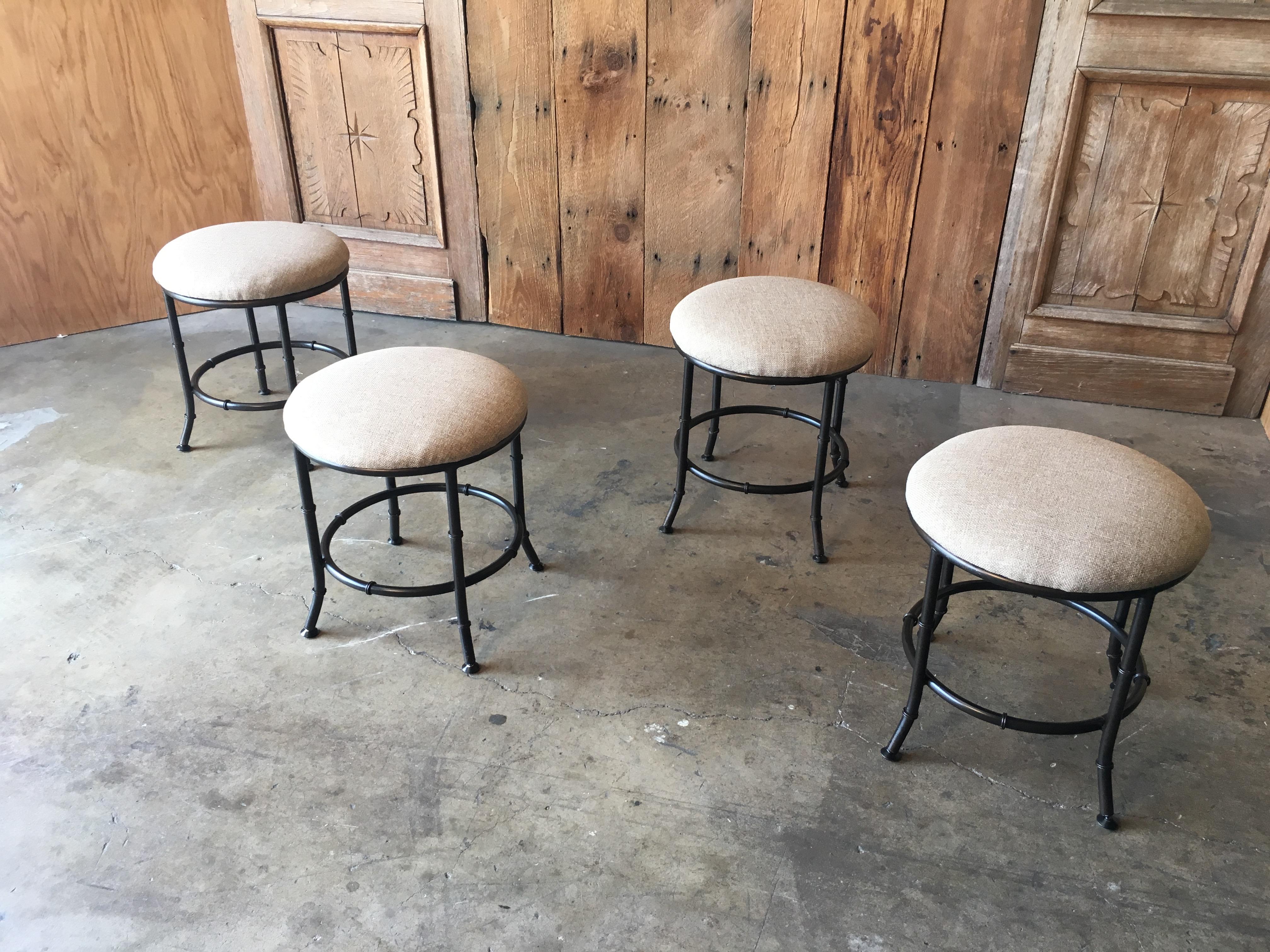 Bronzed Faux Bamboo Stools Set of Four