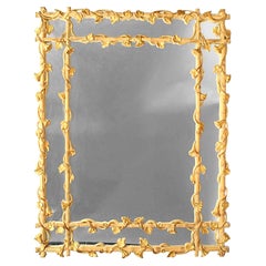 Faux Bamboo Stripped Wood Morning Glory Design Wall Mirror