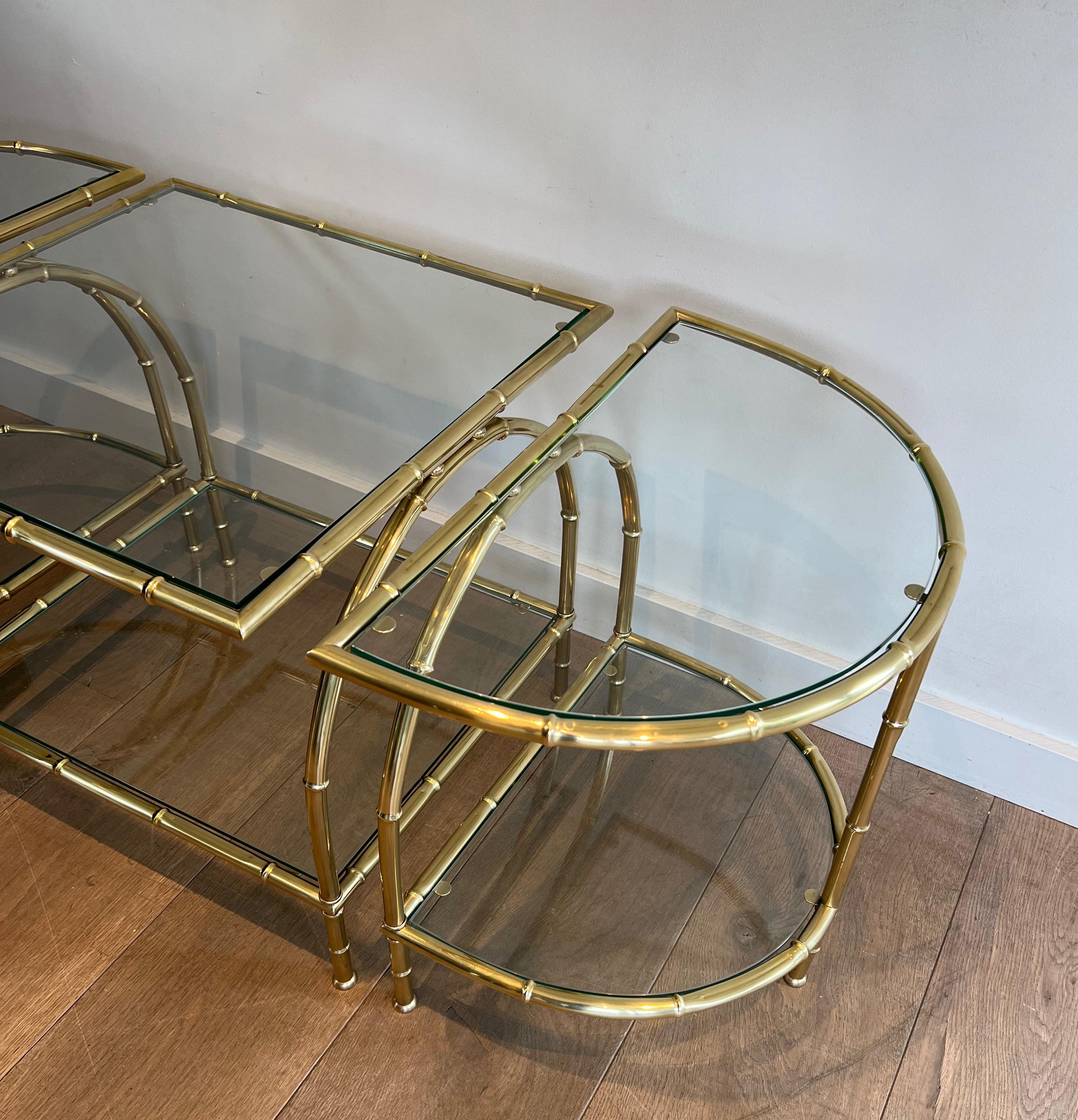 Mesa de centro tripartita de latón de imitación de bambú al estilo de Maison Baguès en venta 6