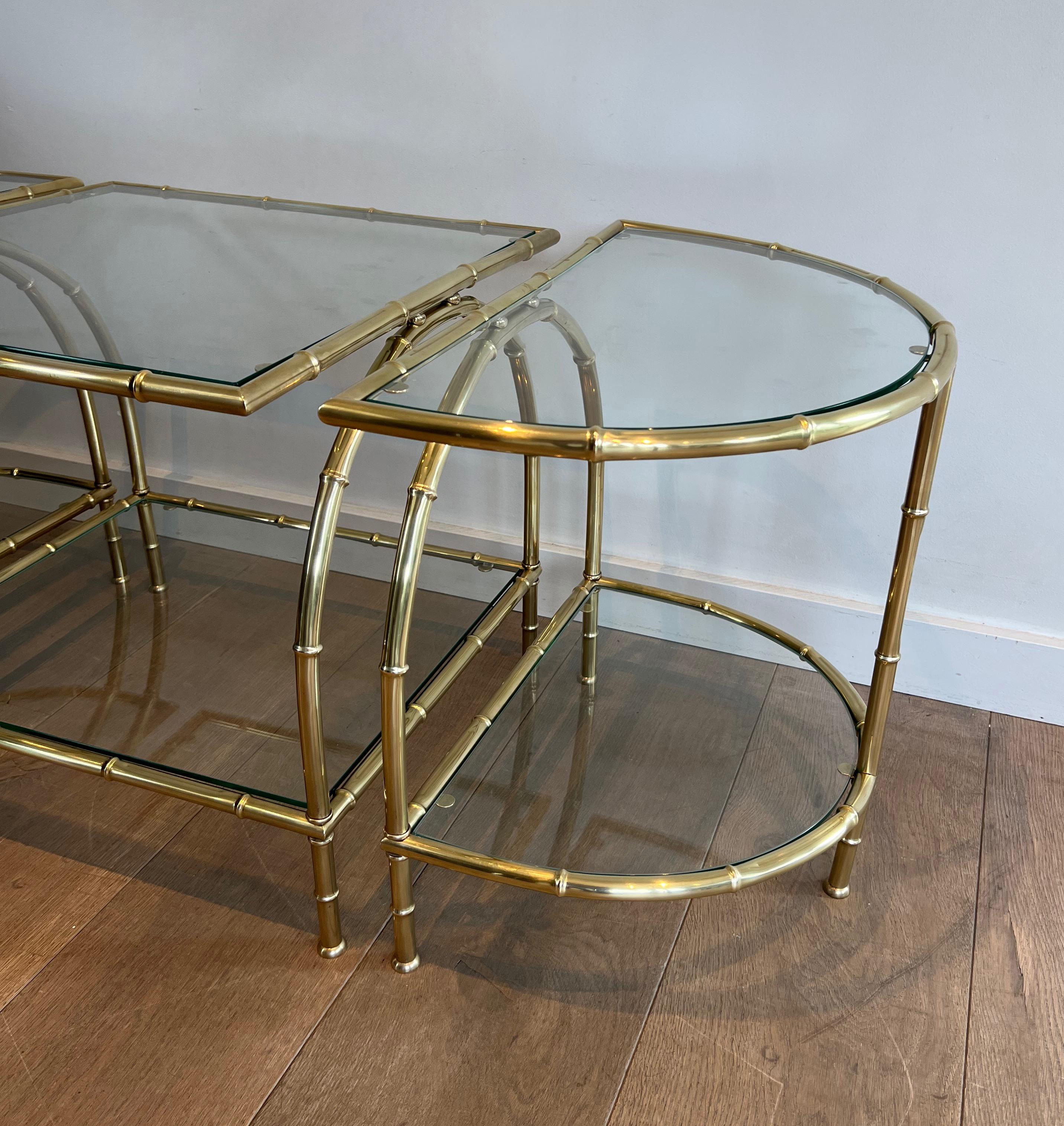 Mesa de centro tripartita de latón de imitación de bambú al estilo de Maison Baguès en venta 7