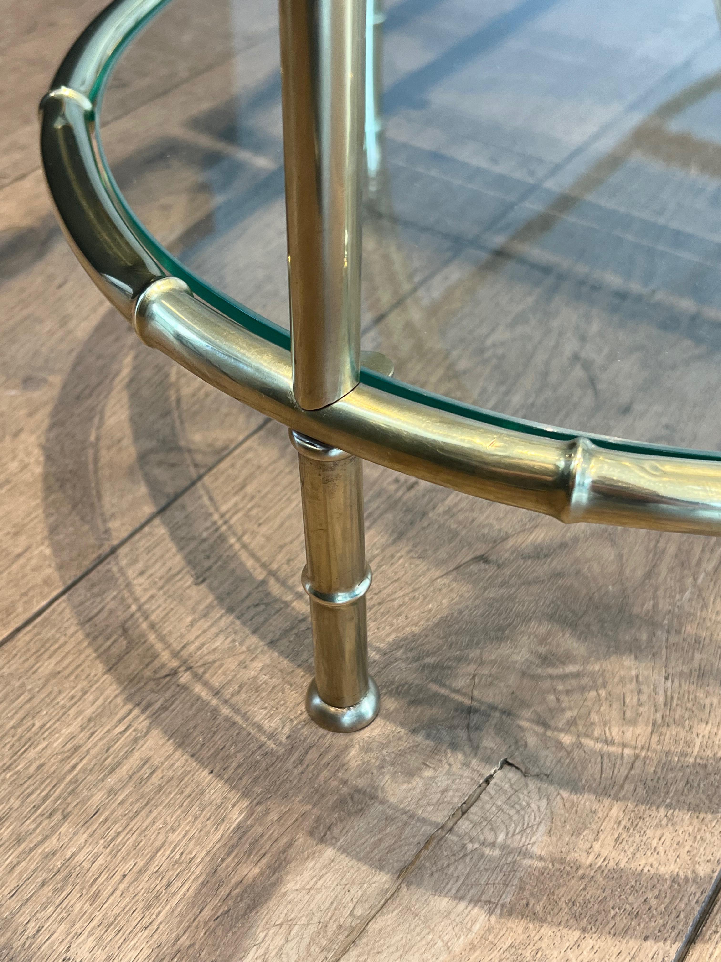 Mesa de centro tripartita de latón de imitación de bambú al estilo de Maison Baguès en venta 12