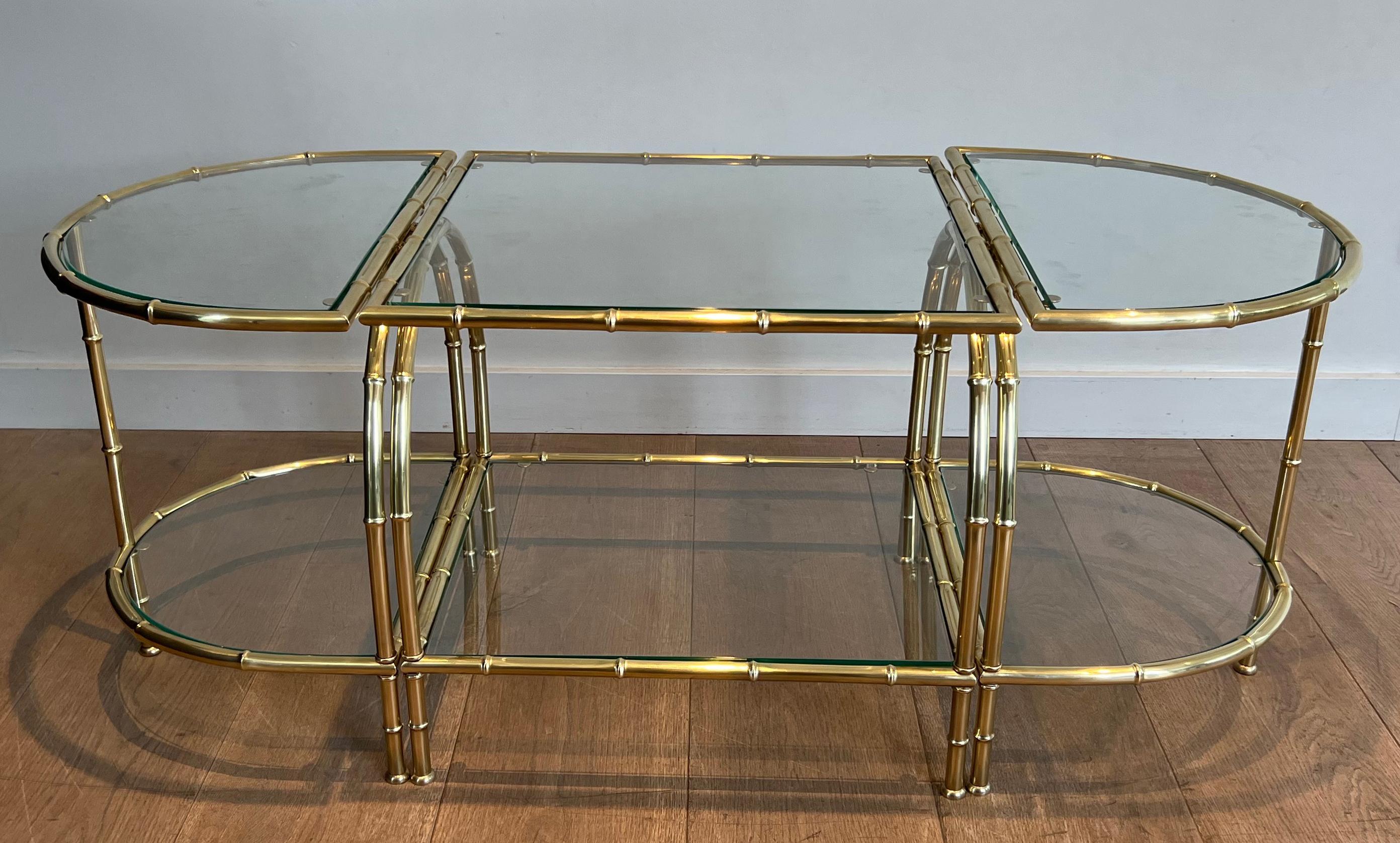 Mesa de centro tripartita de latón de imitación de bambú al estilo de Maison Baguès en venta 13