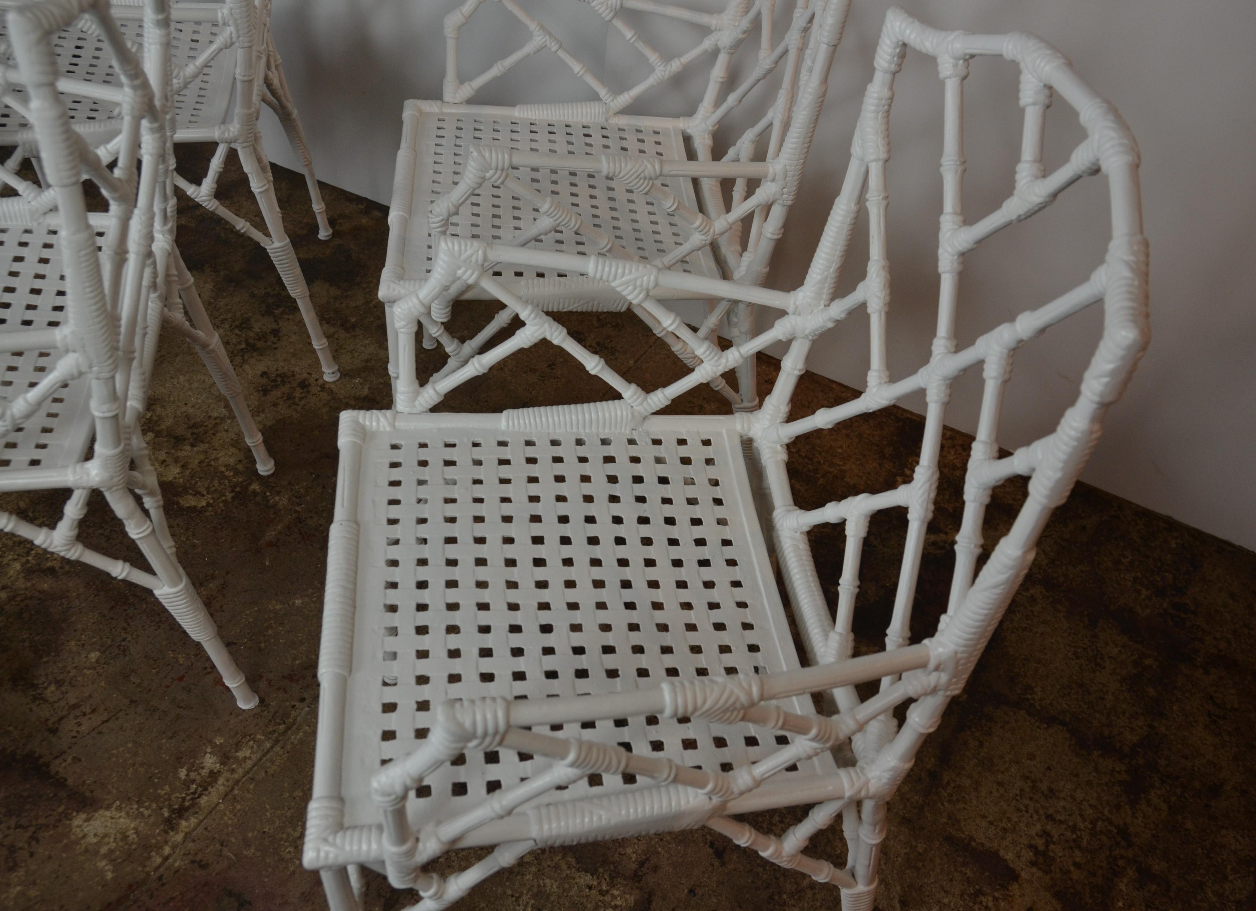 Faux-Bamboo Style Metal Patio Armchairs S/4 In Good Condition In Pomona, CA