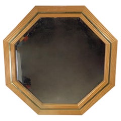 Faux Bamboo Style Octagonal Wall Mirror with Warm Natural Wood Finish