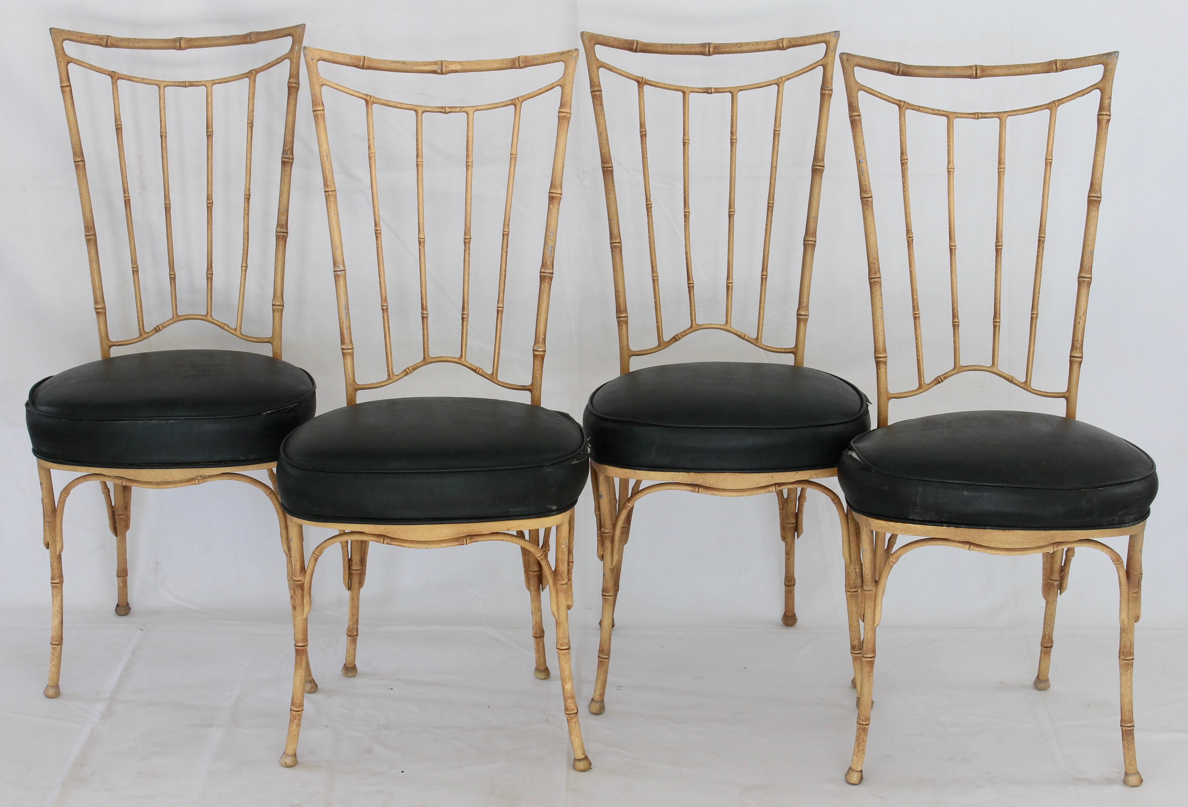 Hollywood Regency Faux Bamboo Table and Chairs For Sale
