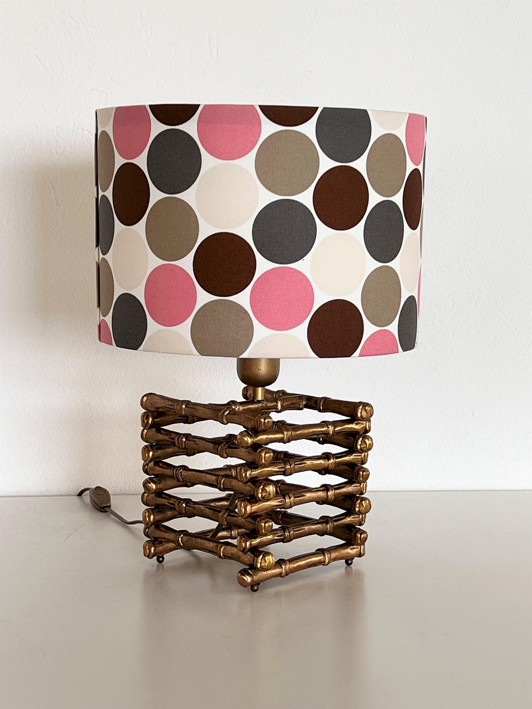 Faux Bamboo Table Lamp in Brass with new Lampshade, 1970s For Sale 4
