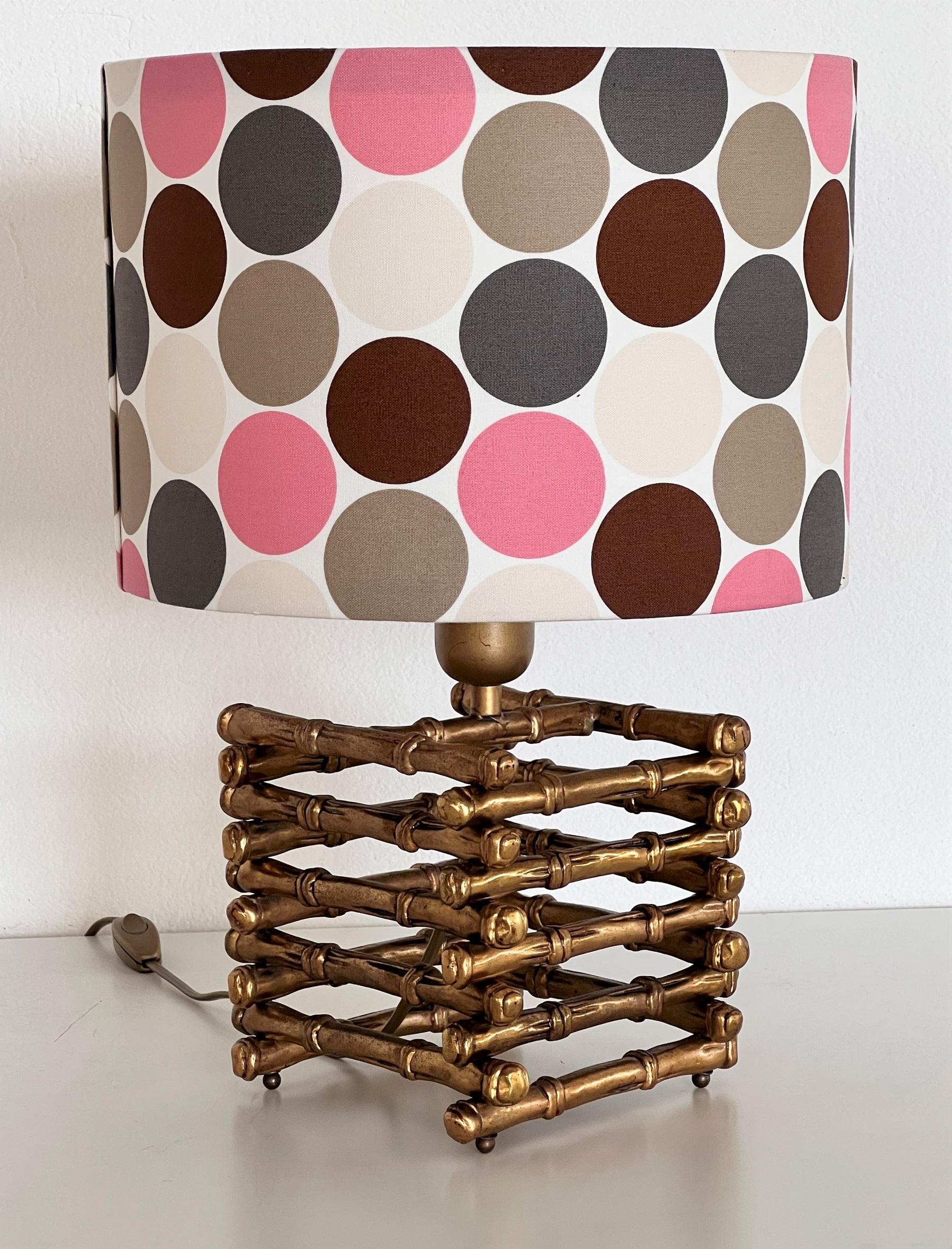 Faux Bamboo Table Lamp in Brass with new Lampshade, 1970s For Sale 3