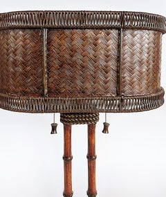 Faux Bamboo Table Lamp with Woven Rattan, Reed Shade