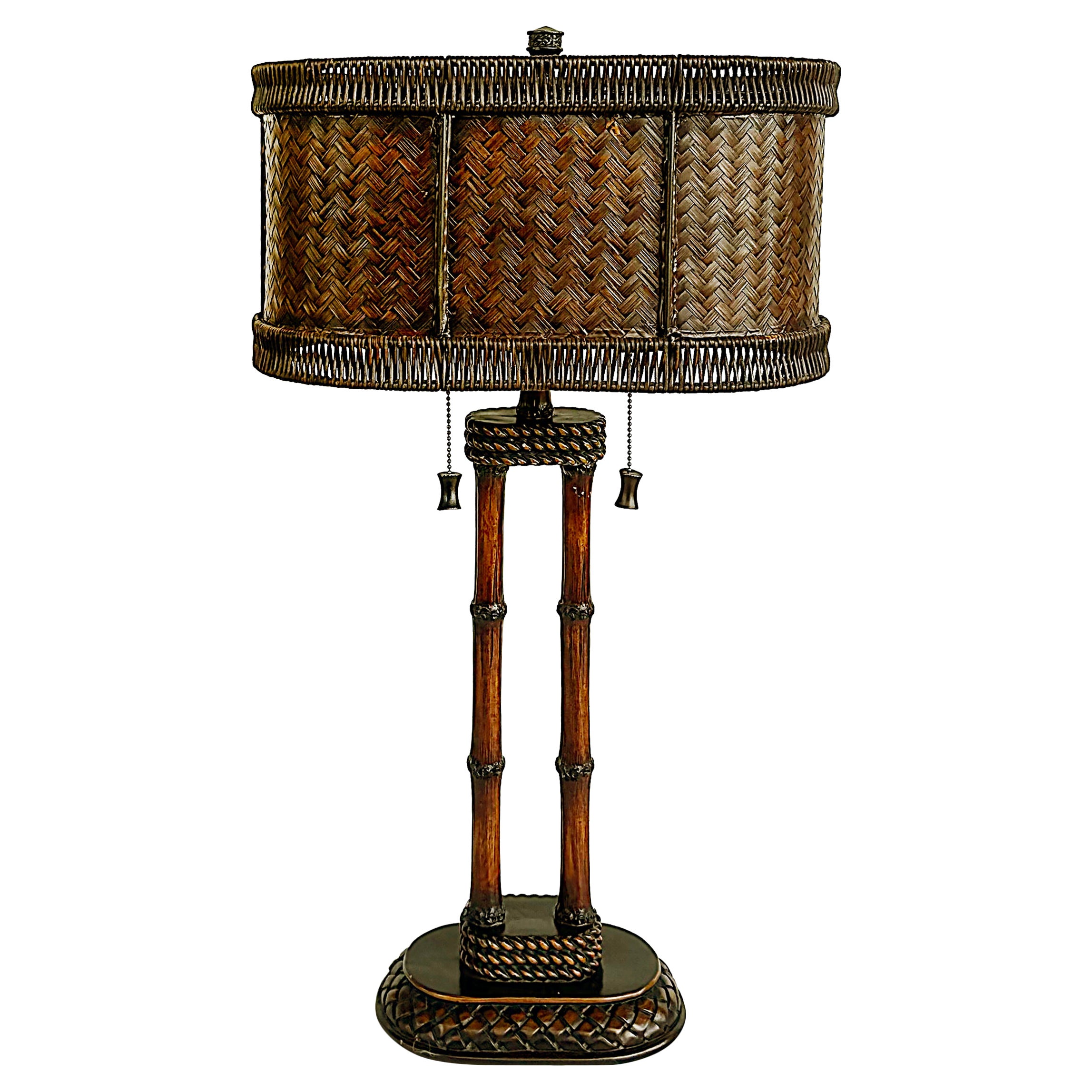 Faux Bamboo Table Lamp with Woven Rattan, Reed Shade