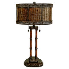 Faux Bamboo Table Lamp with Woven Rattan, Reed Shade