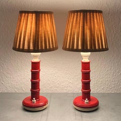 Faux Bamboo Table Lamps in Painted Turned Wood with Bakelite Fittings - c1960s