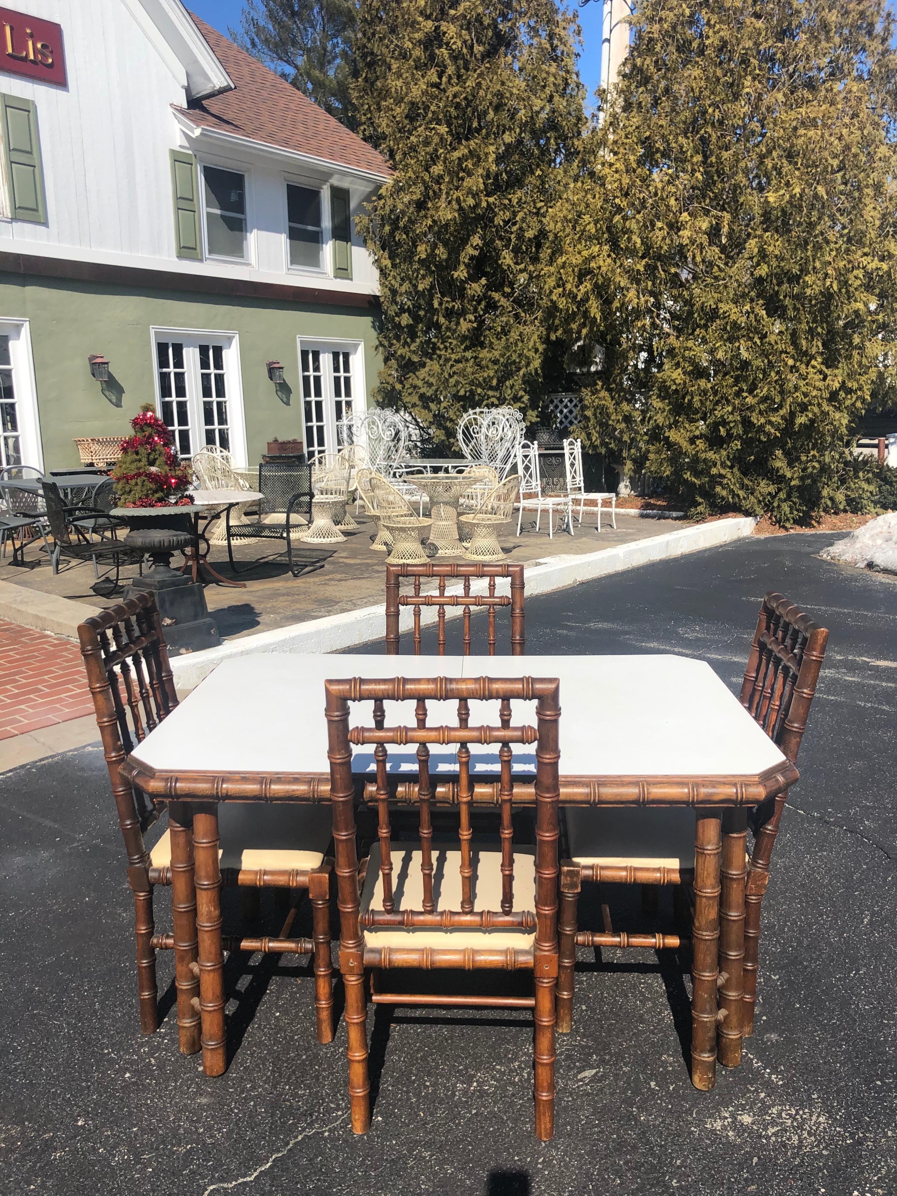 Faux Bamboo Table with Four Matching Chairs 10