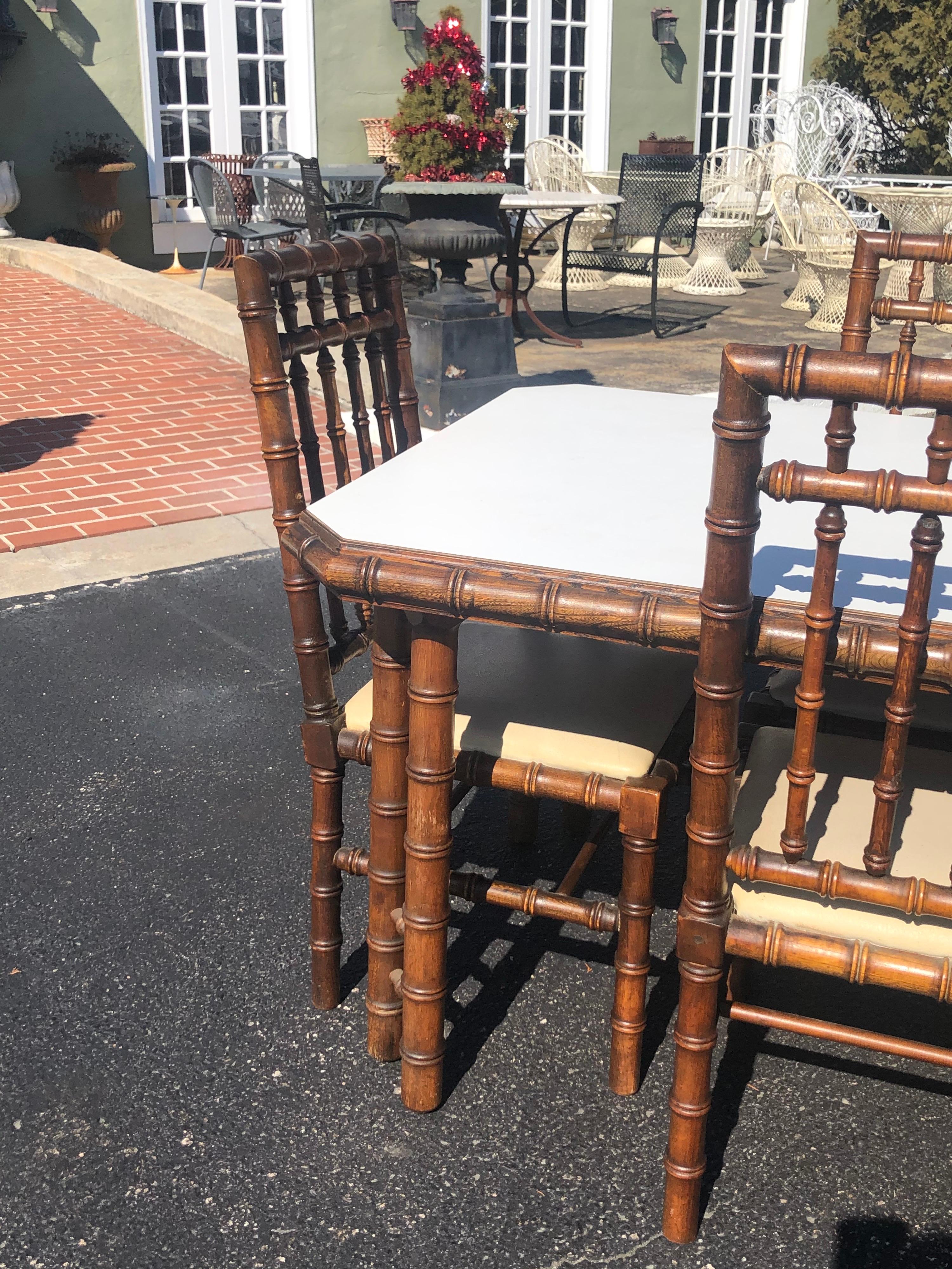 Faux Bamboo Table with Four Matching Chairs In Good Condition In Redding, CT