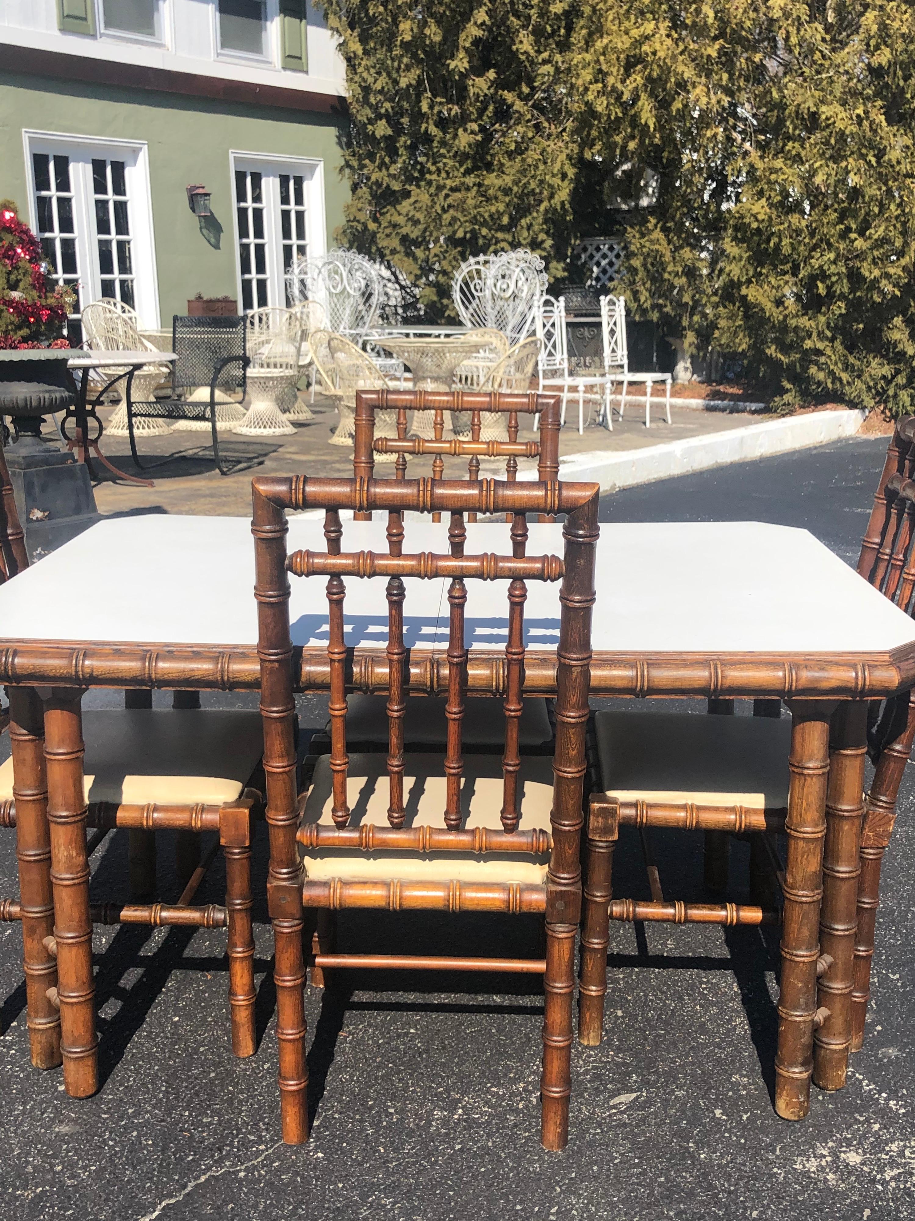 Late 20th Century Faux Bamboo Table with Four Matching Chairs