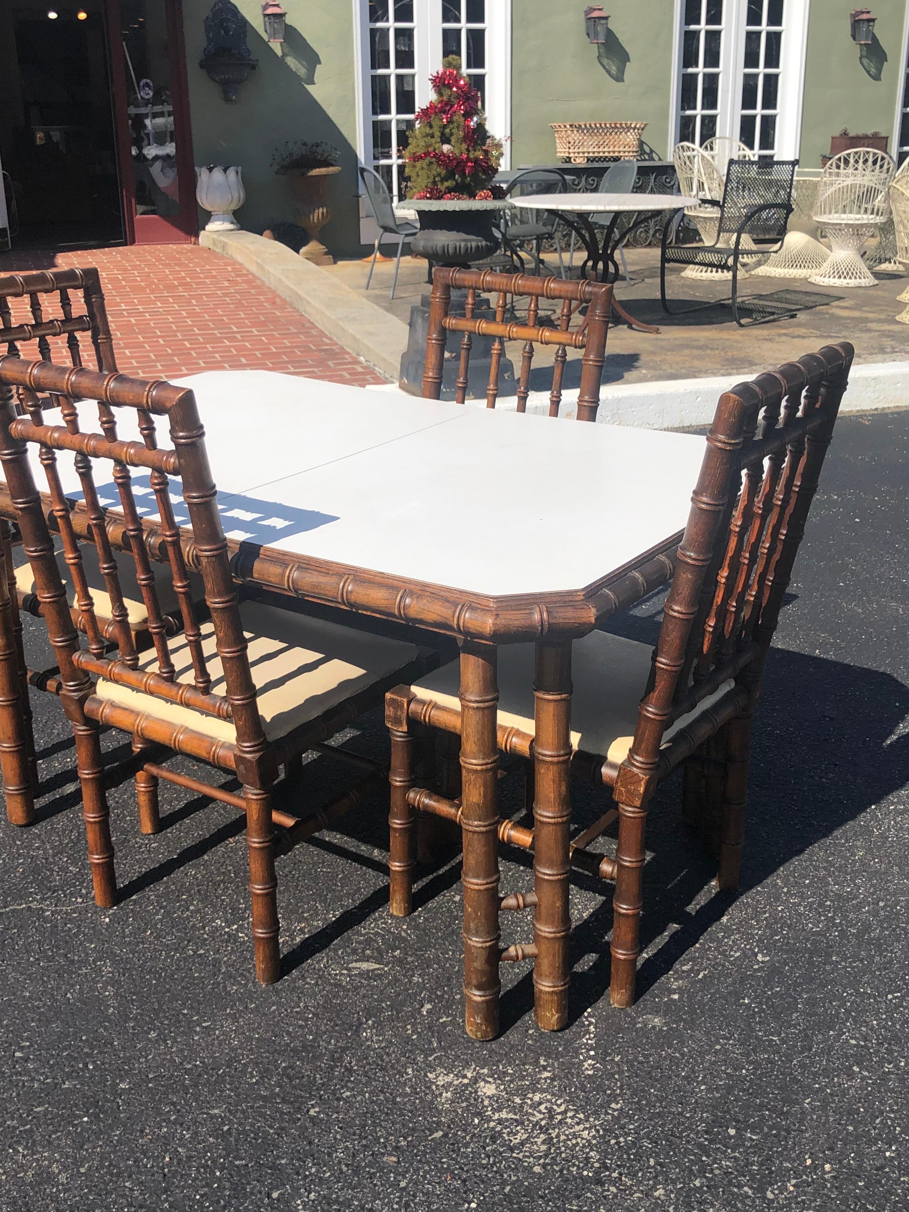Laminate Faux Bamboo Table with Four Matching Chairs
