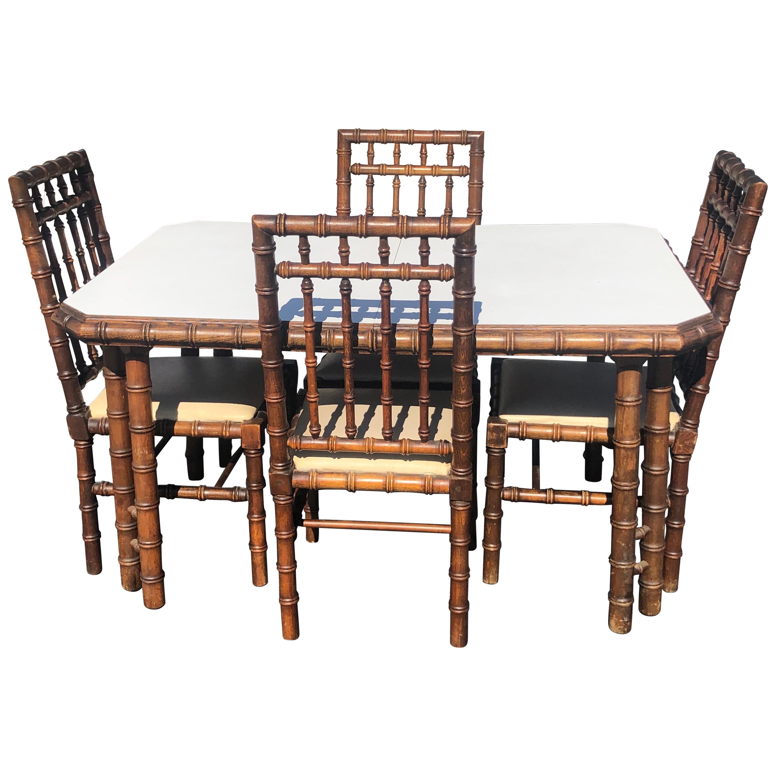 Faux Bamboo Table with Four Matching Chairs