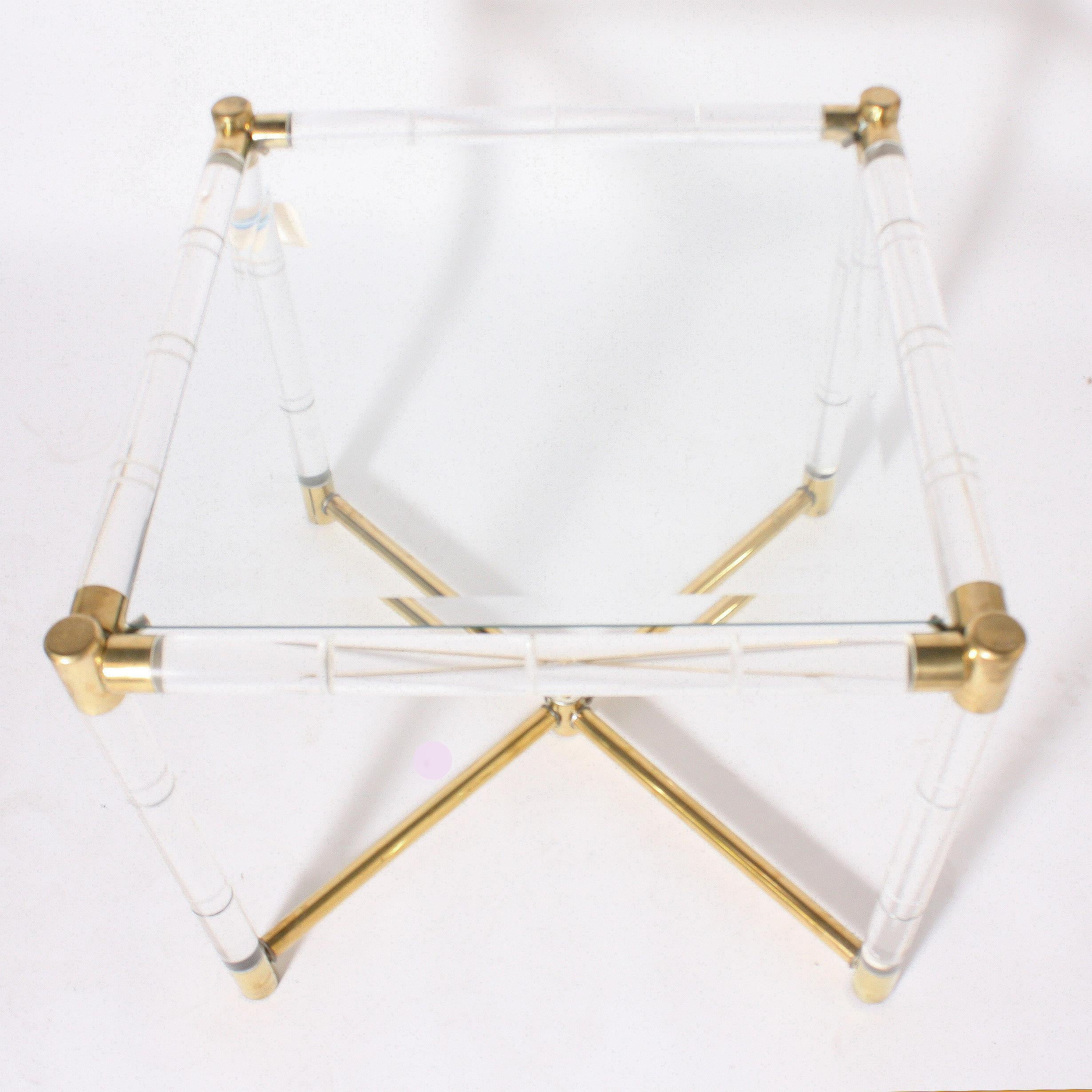 French Faux Bamboo Table with Lucite and Brass Detailing, circa 1970