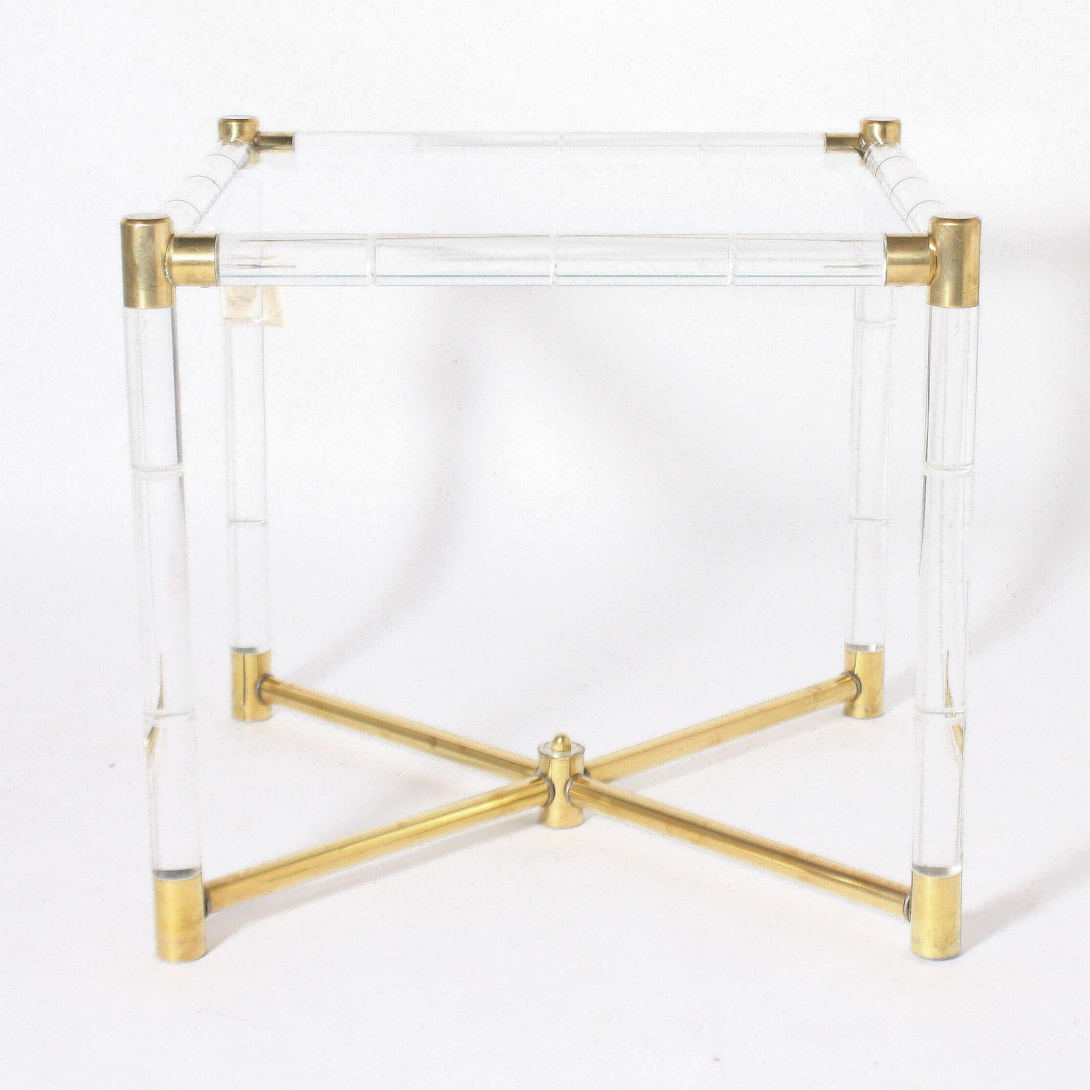 Faux Bamboo Table with Lucite and Brass Detailing, circa 1970 2