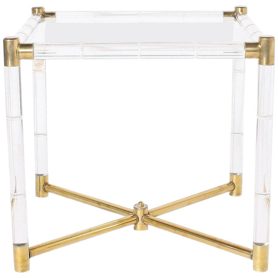 Faux Bamboo Table with Lucite and Brass Detailing, circa 1970