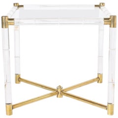 Faux Bamboo Table with Lucite and Brass Detailing, circa 1970