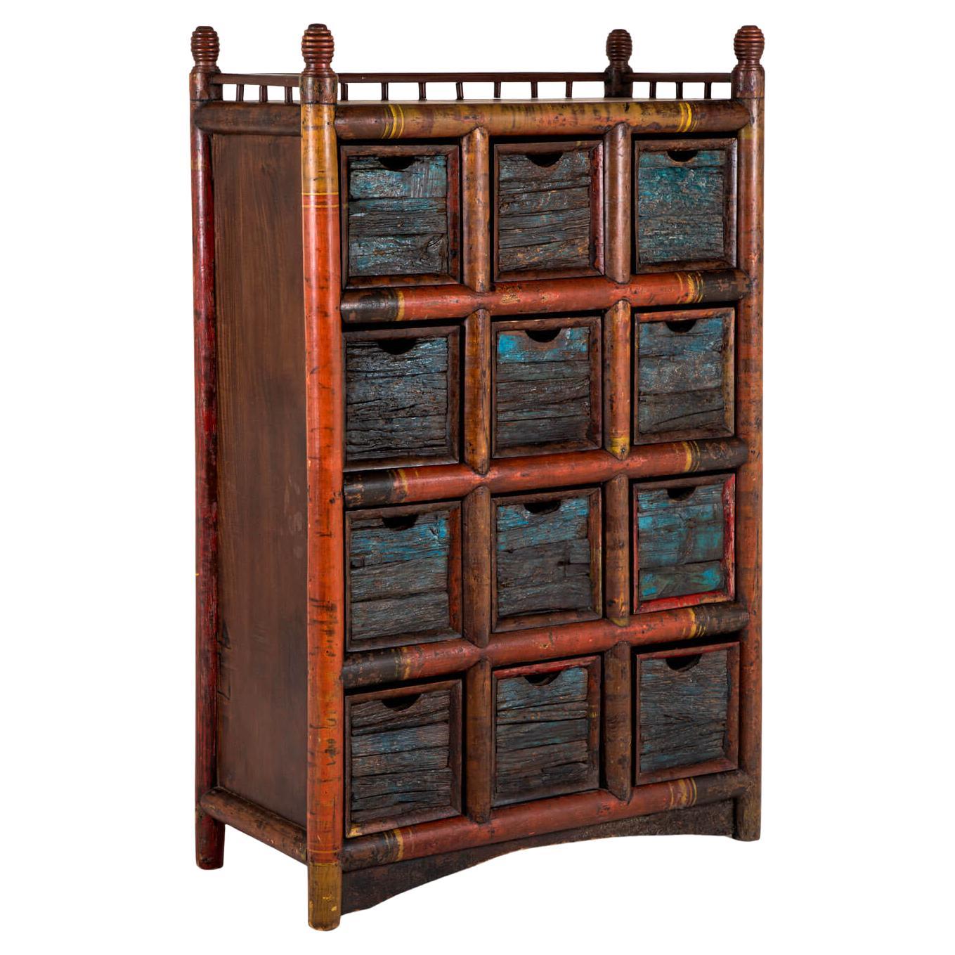 Armadio portaoggetti in teak finto bambù in vendita