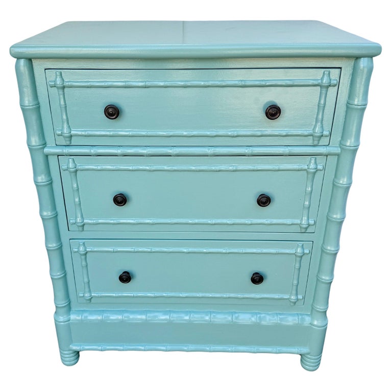 Faux Bamboo Three Drawer Lacquered Chest of Drawers For Sale at 1stDibs