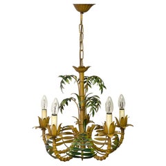 Faux Bamboo Tole Palm Tree Chandelier, France, circa 1950s