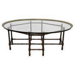 Faux Bamboo Tortoise Shell, Brass and Glass Coffee Table, Baker