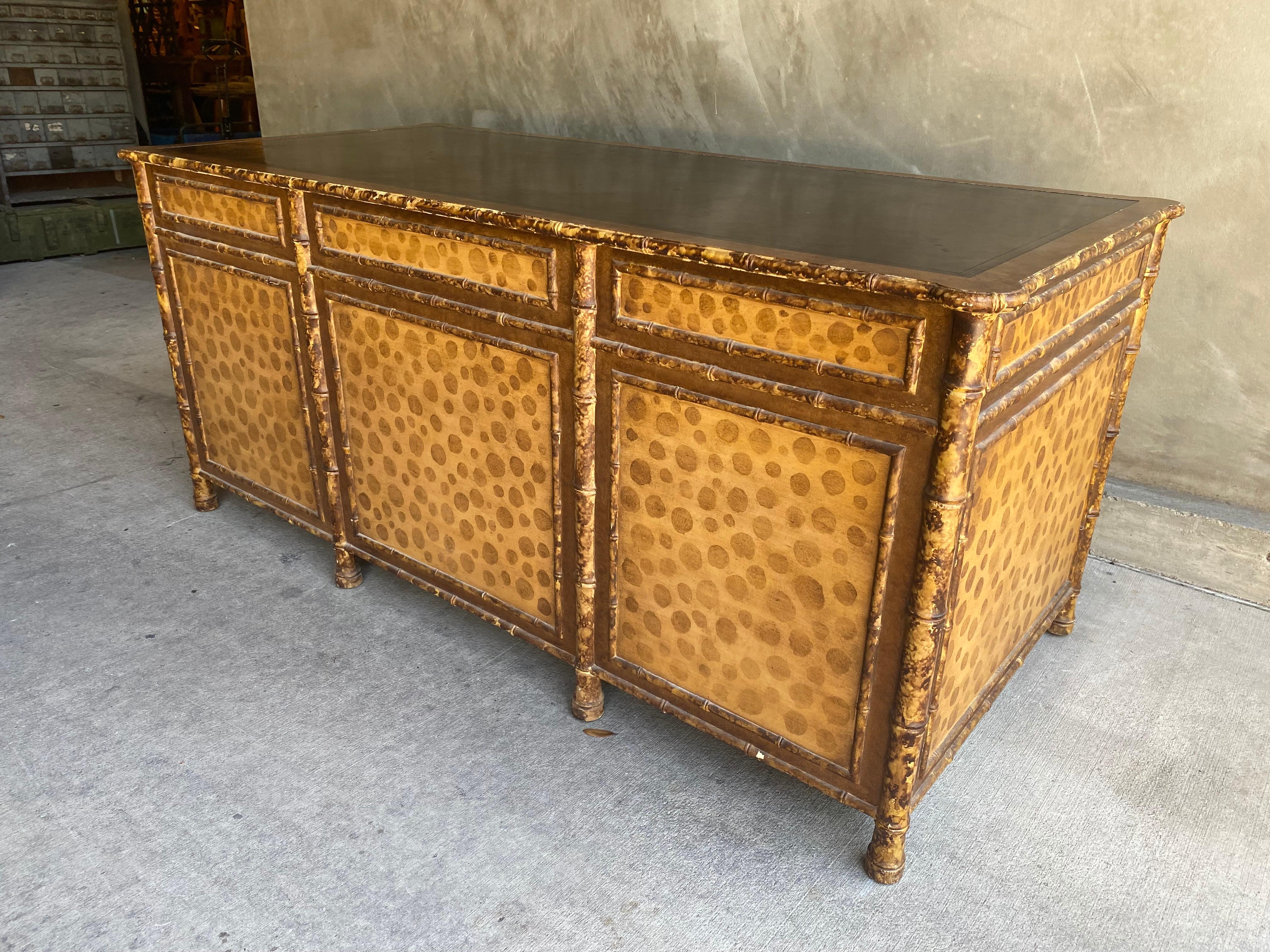 Faux Bamboo Tortoise Shell Desk in the Style of Maitland Smith 5