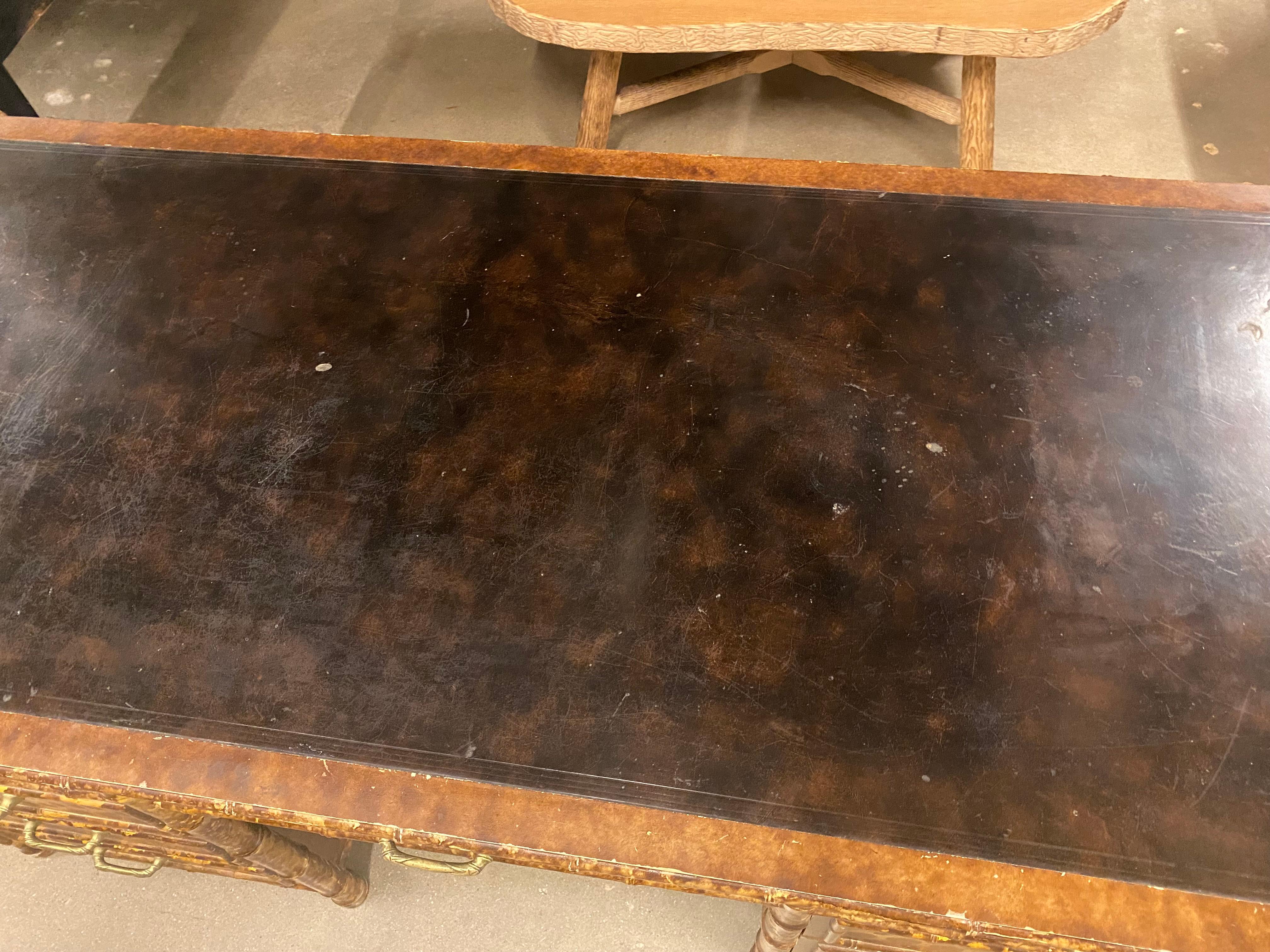 Faux Bamboo Tortoise Shell Desk in the Style of Maitland Smith 9