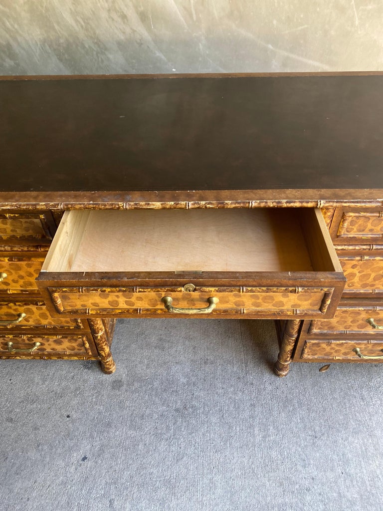 Faux Bamboo Tortoise Shell Desk in the Style of Maitland Smith at 1stDibs