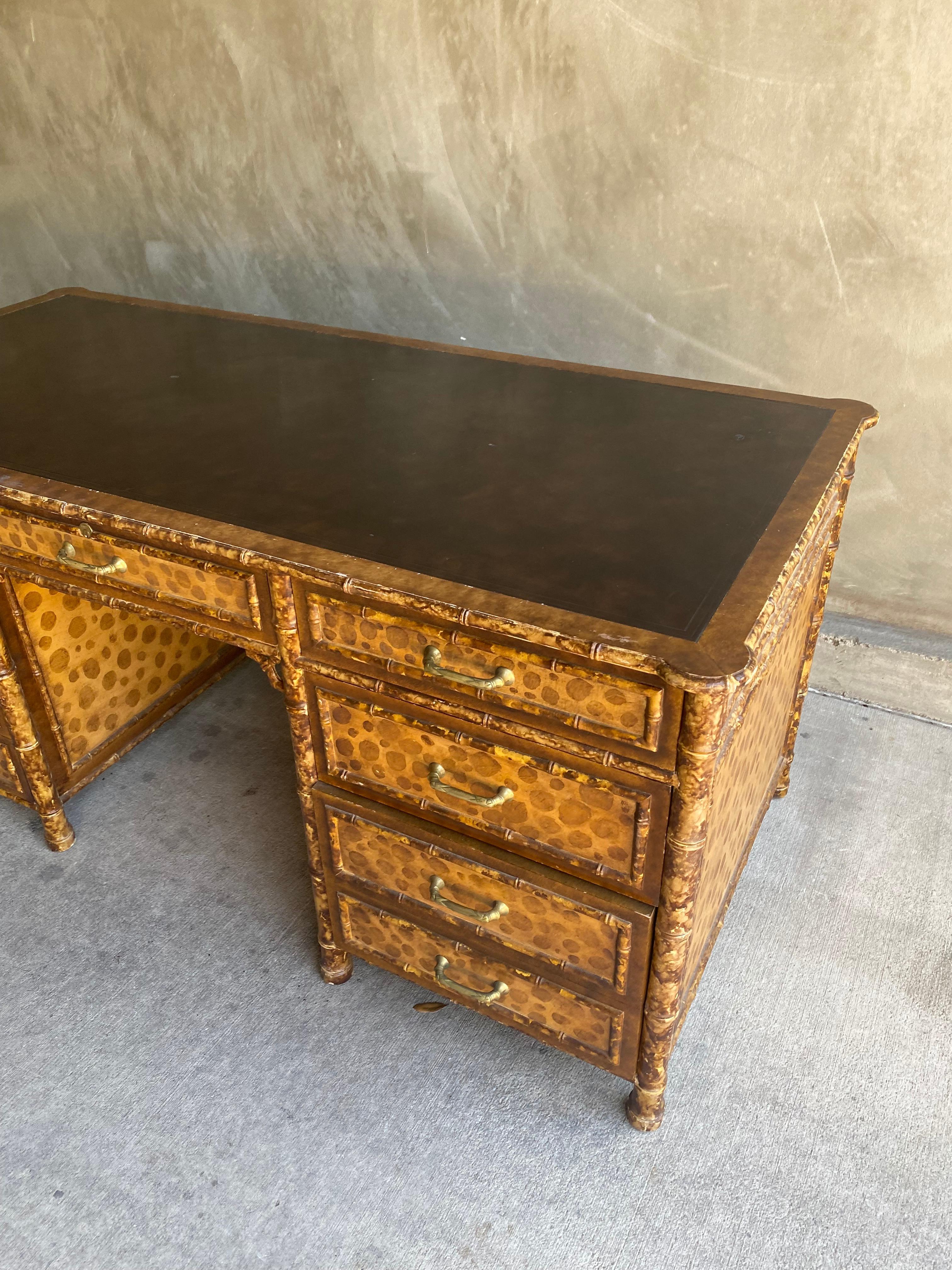 Faux Bamboo Tortoise Shell Desk in the Style of Maitland Smith 1