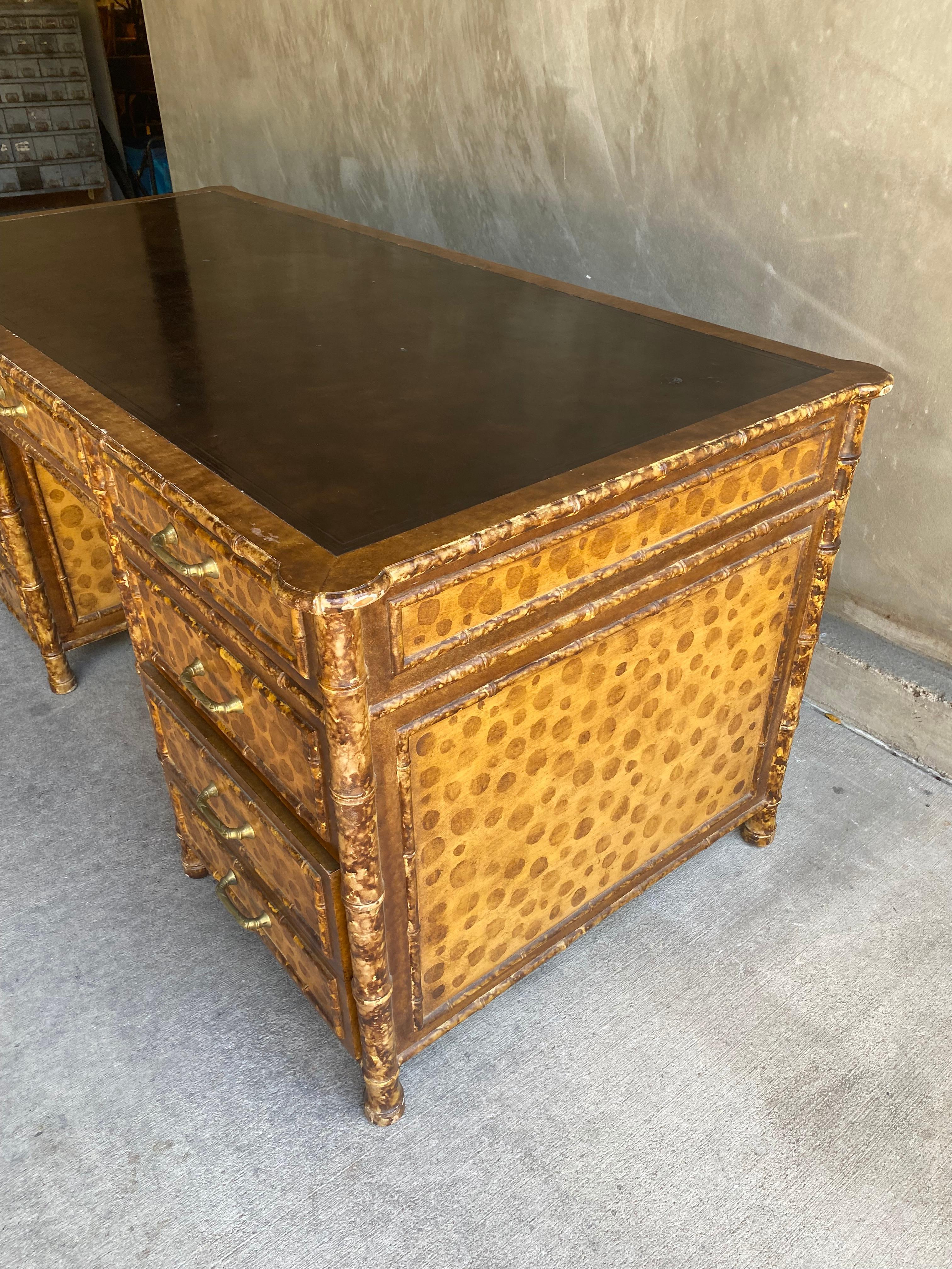 Faux Bamboo Tortoise Shell Desk in the Style of Maitland Smith 2