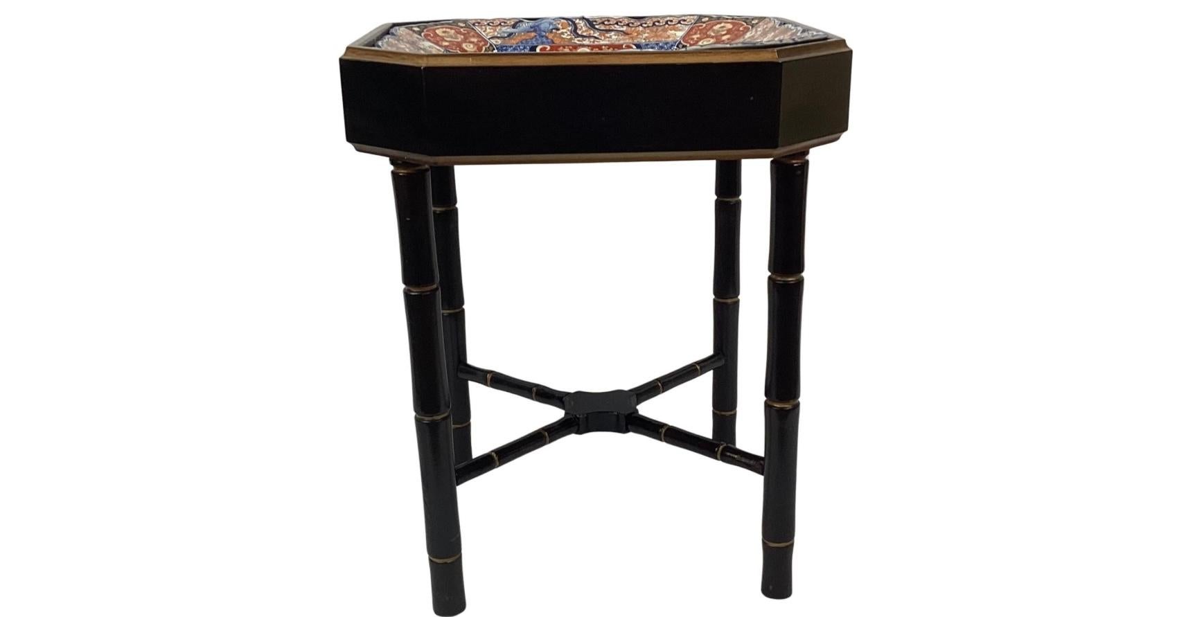 Chinese Export Faux Bamboo Tray Table with Japanese Imari Porcelain Platter Top For Sale