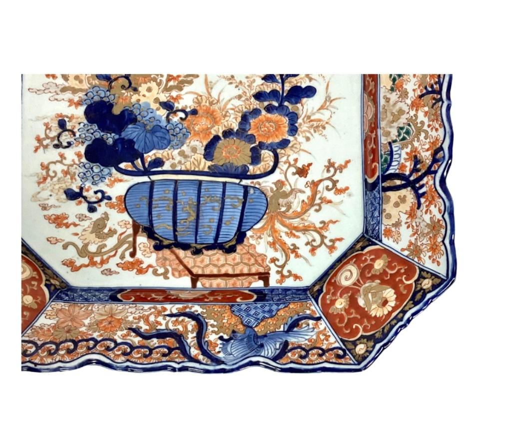 Faux Bamboo Tray Table with Japanese Imari Porcelain Platter Top For Sale 3