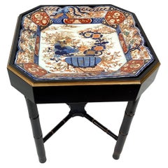 Faux Bamboo Tray Table with Japanese Imari Porcelain Platter Top