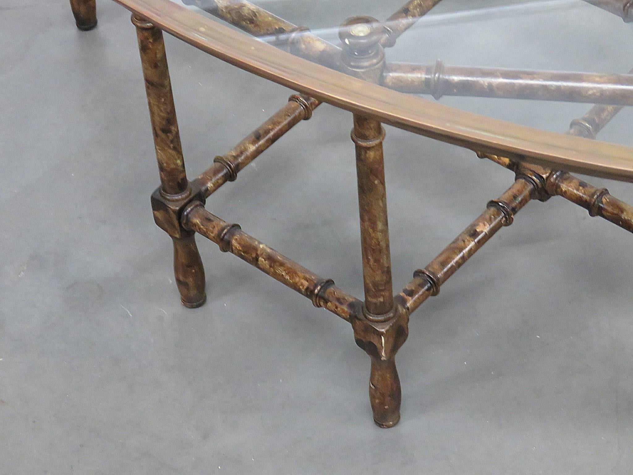 American Baker Faux Bamboo Brass and Glass Tray Top Coffee Table