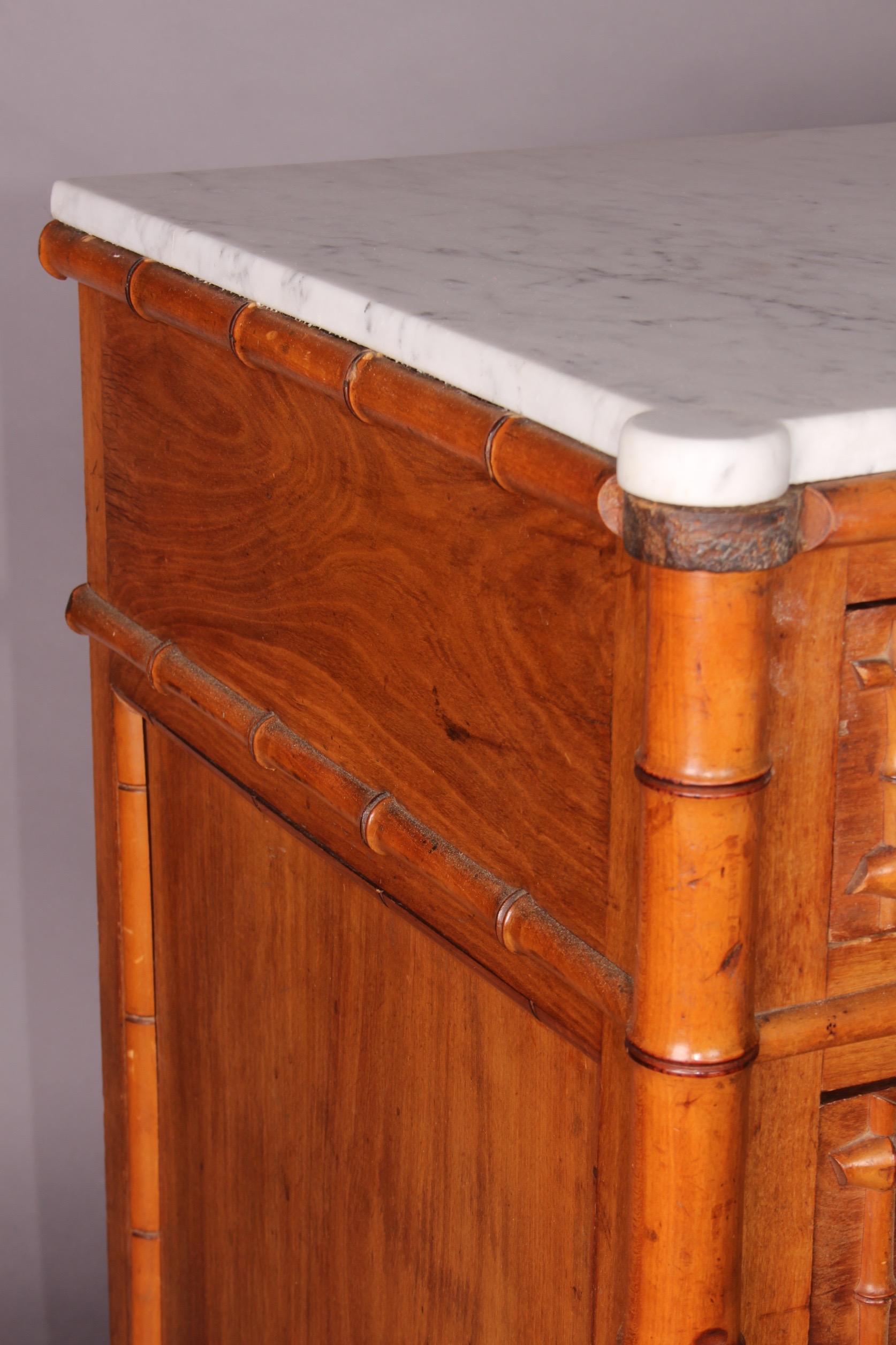 19th Century Faux Bamboo Trimmed Marble-Top Chest of Drawers