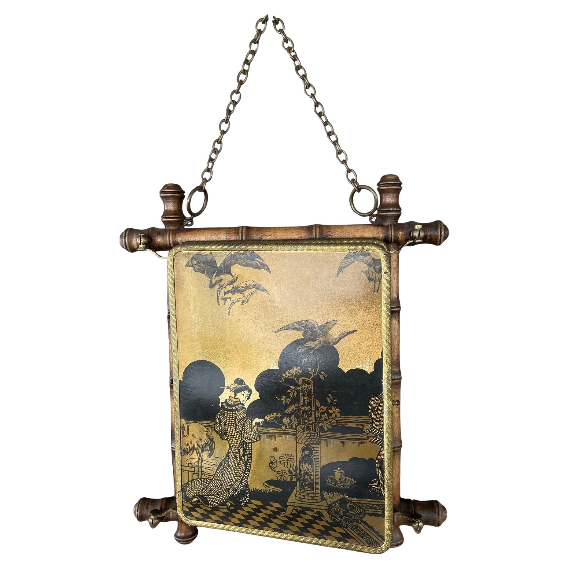 Miroir triptyque en faux bambou