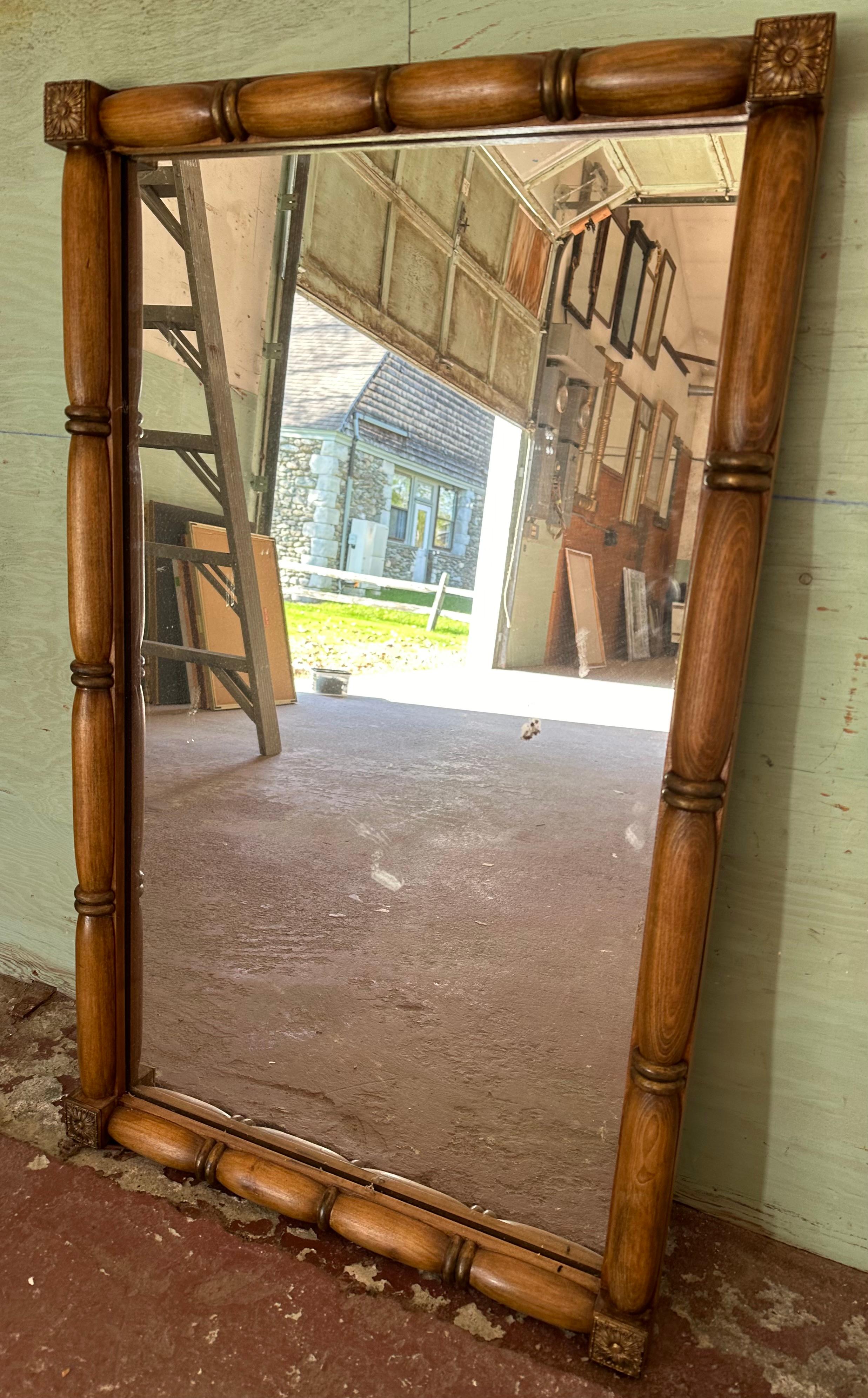 Faux bamboo Turned Wood Mirror In Good Condition For Sale In Sheffield, MA