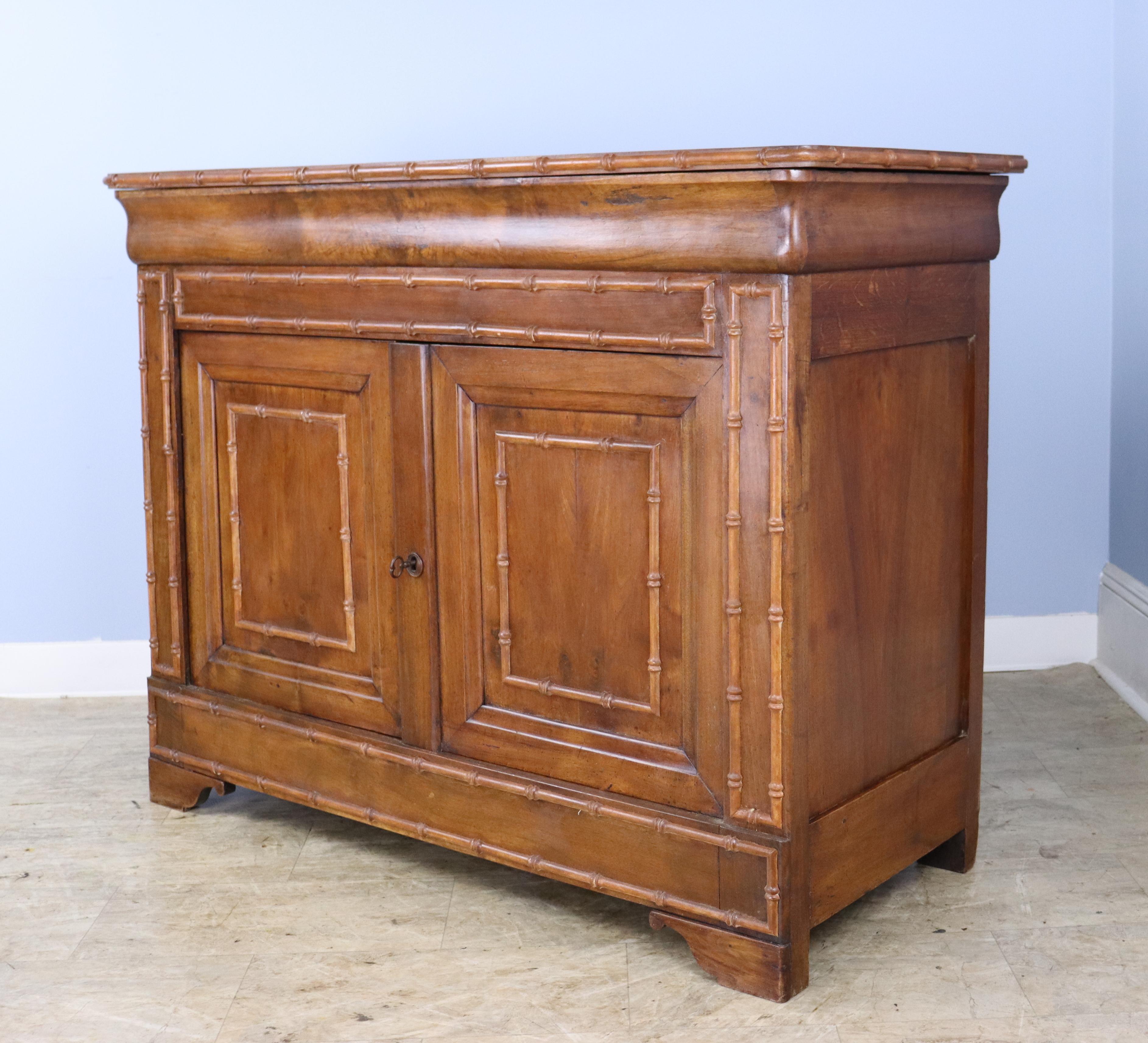French Faux Bamboo Two Door Walnut Buffet For Sale