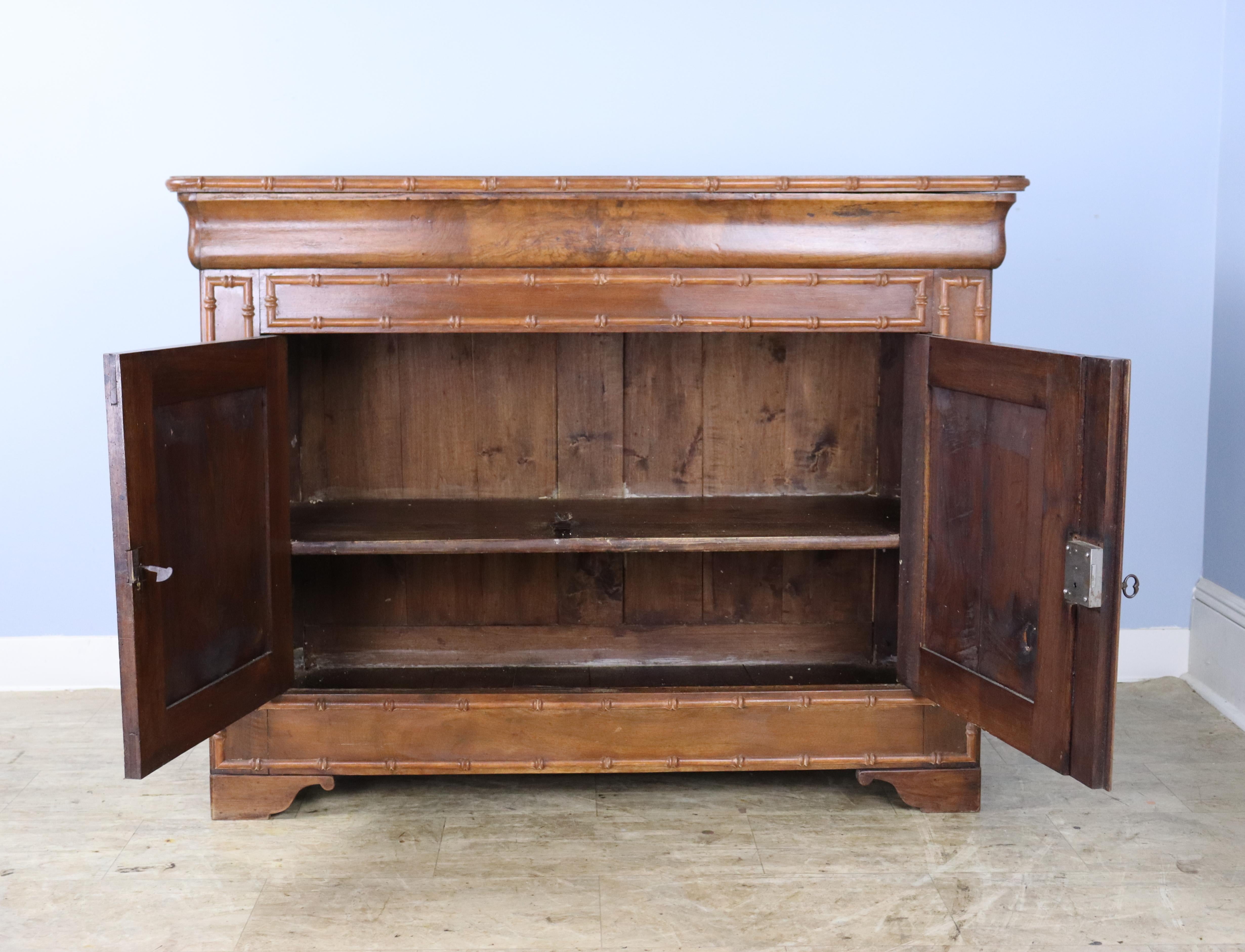 19th Century Faux Bamboo Two Door Walnut Buffet For Sale