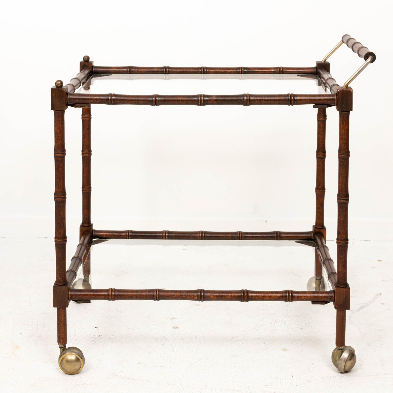 Faux Bamboo Two-Tier Bar Cart In Good Condition In Stamford, CT