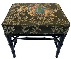 Faux Bamboo Upholstered Bench Midcentury