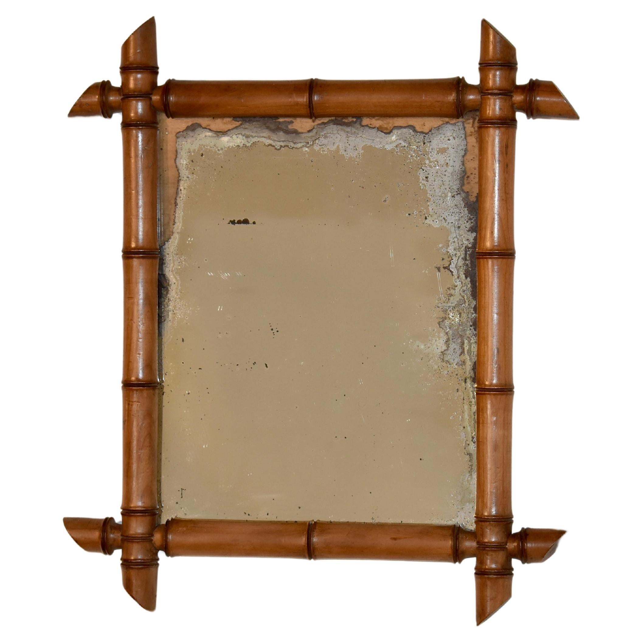 Faux Bamboo Wall Mirror, C. 1900 For Sale