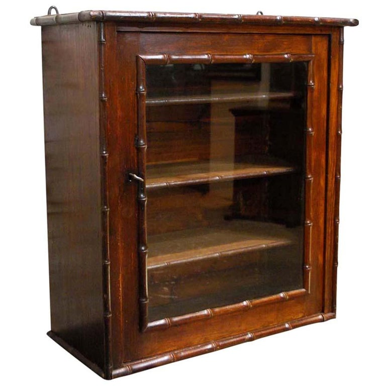 Faux Bamboo Wall Mounted Display Cabinet In Pitch Pine And Cherry Faux Bamboo Wall Mounted Display Cabinet In Pitch Pine And Cherry Wood For